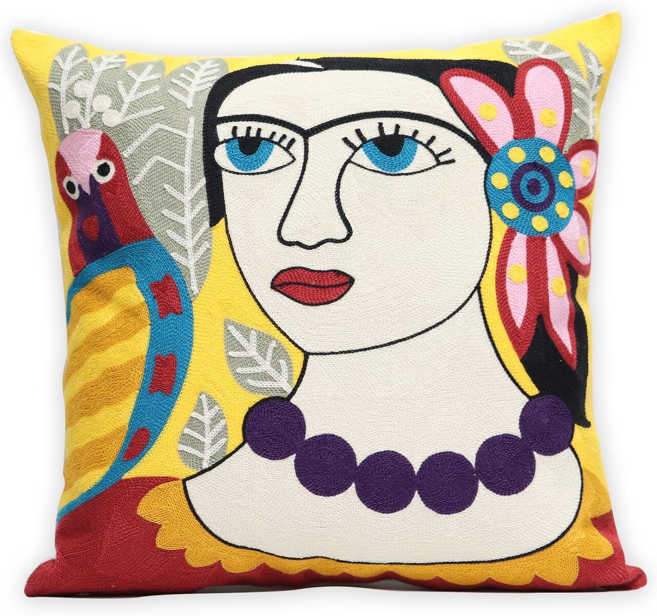 Soft Cotton Throw Pillow Covers Abstract Art Embroidery Square Cushion Cover Outdoor Balcony Pillow Cases for for Sofa Living Room and Bed 18 x 18 Inch (Pattern-2)